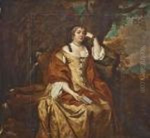 Portrait Of Anne Hyde, Duchess
Of York (1638-1671), Full-length, In An Ochre Dress And Rust Wrap,
Holding A Book, Seated In A Landscape, Beside A Waterfall Portrait Of Anne Hyde, Duchess
Of York (1638-1671), Full-length, In An Ochre Dress And Rust Wrap,
Holding A Book, Seated In A Landscape, Beside A Waterfall