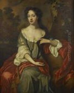 Portrait Of Miss Jane Dering, 
Three-quarter-length, In A Blue Dress And A Red Shawl, Seated Before An 
Open Landscape
