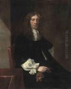 Portrait Of A Gentleman, 
Three-quarter-length, Seated, In A Blackrobes And White Collar, A Glove 
In His Right Hand by Sir Peter Lely