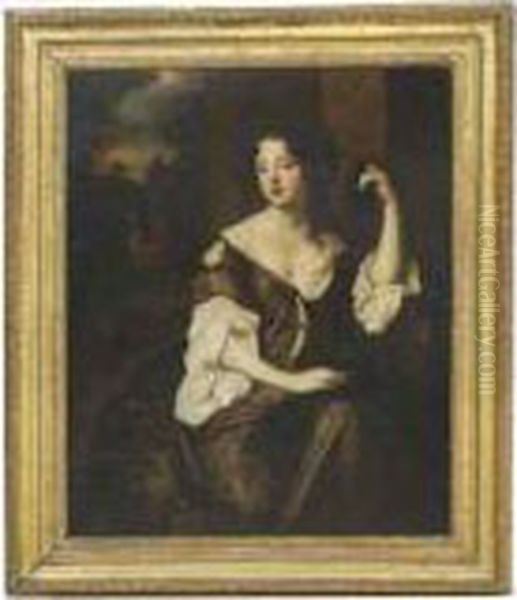 Portrait Of Louise De 
Kerouaille, Duchess Of Portsmouth, Seatedthree-quarter-length, In A 
Brown Silk Dress With White Chemise, Ina Landscape - view 1