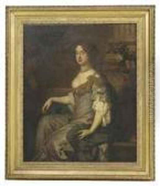 Portrait Of Queen Mary Ii As
Princess Of Orange, Seatedthree-quarter-length, In A Blue Silk Dress, A
Vase Of Flowersbehind - view 1