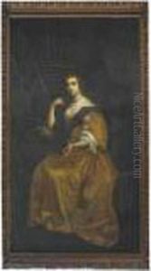 Portrait Of Anne Hyde, Duchess
Of York, Seated Full-length In Anochre Silk Dress, A Column And Drapery
Behind by Sir Peter Lely