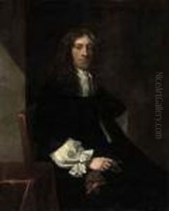 Portrait Of A Gentleman, 
Three-quarter-length, Seated, In A Black Robe And White Collar, Holding A
 Glove by Sir Peter Lely