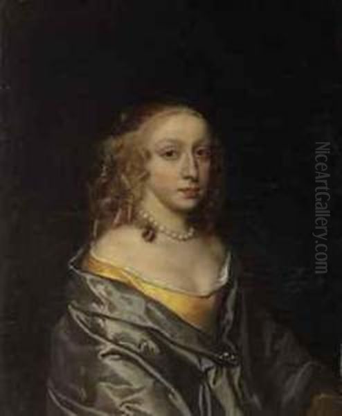 Portrait Of Mary Lee, Wife Of 
Sir John Morley, Half-length, In Ayellow Dress And Blue Mantle, With A 
Pearl Necklace - view 1