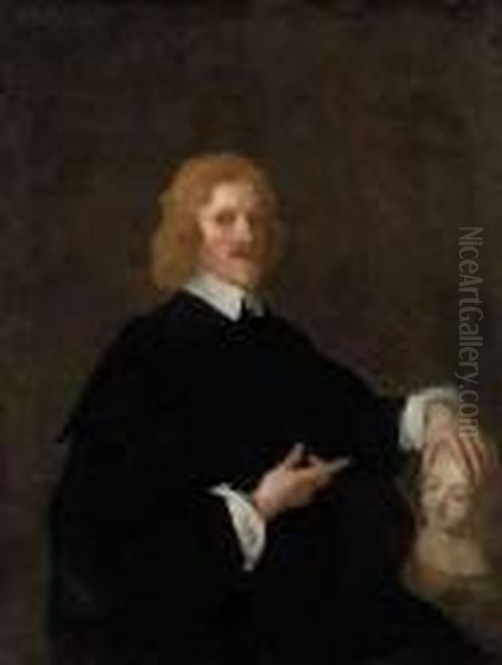 Portrait Of A Gentleman, Three-quarter-length, In Black, With Amarble Bust - view 1