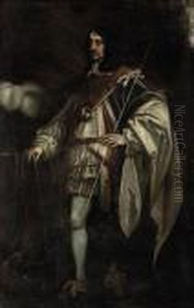Portrait Of Thomas Wriothesley,
4th Earl Of Southampton(1607-1667), Full-length, In Garter Robes, A
Baton In His Lefthand, A Landscape Beyond - view 1