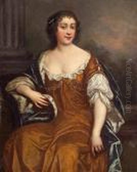 A Portrait Of A Lady, Seated, 
Wearing A Brown Dress With An Ermine-trimmed Cloak, Thought To Be Lady 
Bellasys - view 1