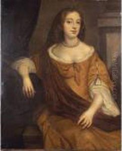 Portrait Of A Lady With Pearls And A Red Shawl by Sir Peter Lely
