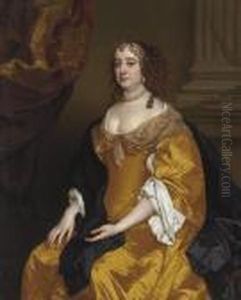 Portrait Of Anne, Countess Of 
Suffolk, Seated Three-quarter-length,in A Yellow Gown And Black Robe