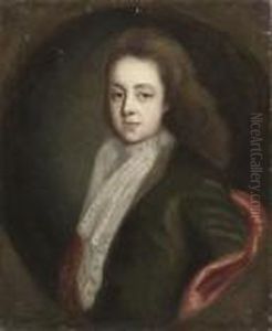 Portrait Of A Boy, Half-length, 
In A Green Coat And Lace Cravat,with A Red Wrap, In A Feigned Oval