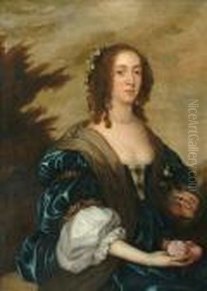 Portrait Of Maryvilliers,
Duchess Of Lennox & Richmond Half Length, Wearing Ablue Gown, A
Landscape Beyond - view 1