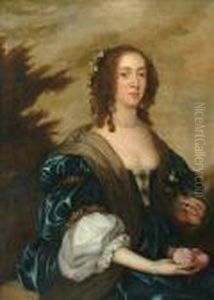 Portrait Of Maryvilliers, 
Duchess Of Lennox &amp; Richmond Half Length, Wearing Ablue Gown, A 
Landscape Beyond
