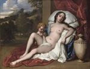 Portrait Of A Young Woman And 
Child, As Venus And Cupid, The Young Woman Almost Certainly Either 
Barbara Villiers, Countess Of Castlemaine, And Duchess Of Cleveland 
(1640-1709), Or Nell Gwyn (1650-1687), Full-length, Naked, Beside An 
Urn, A Landsc