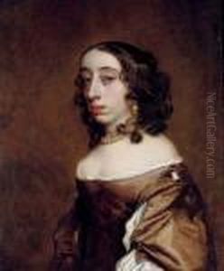 Portrait Of A Lady, Bust-length, In A Brown Dress With White Trim