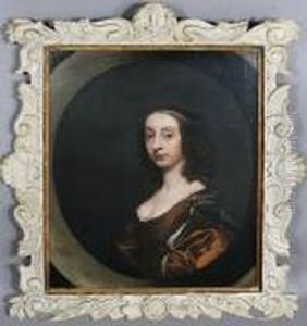 Portrait Of A Lady, Bust-length, In A Brown Dress And Grey Wrap, In A Painted Oval