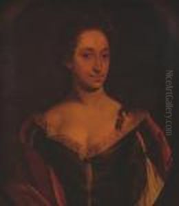 Portrait Of A Lady With A Red Satin Shawl by Sir Peter Lely
