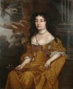 Portrait, Three Quarter Length, Of A Lady Seated In An Ornamental Garden