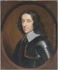 Of Sir Peter Lely A Portrait Of A
 Gentleman, Bust Length, Wearing Armour, In A Painted Oval by Sir Peter Lely