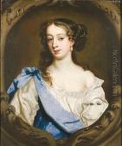Portrait Of Barbara Villiers,
Duchess Of Cleveland, Half-length, In A White Chemise And A Blue Wrap,
In A Painted Cartouche by Sir Peter Lely