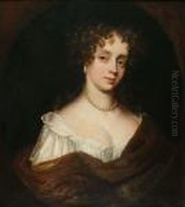 Portrait, Bust Length, Of A Lady Wearing A Pearl Necklace And Earrings