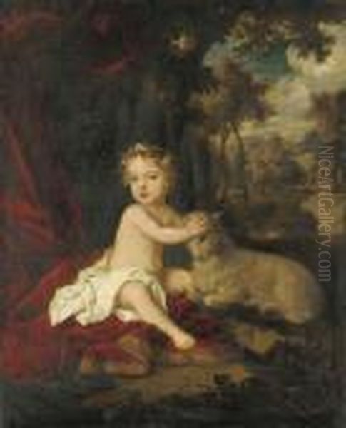 Portrait Of Princess Isabella
(1676-1681), Seated, Full-length, A Garland Of Flowers In Her Hair, A
Lamb Beside Her, In An Extensive Landscape - view 1