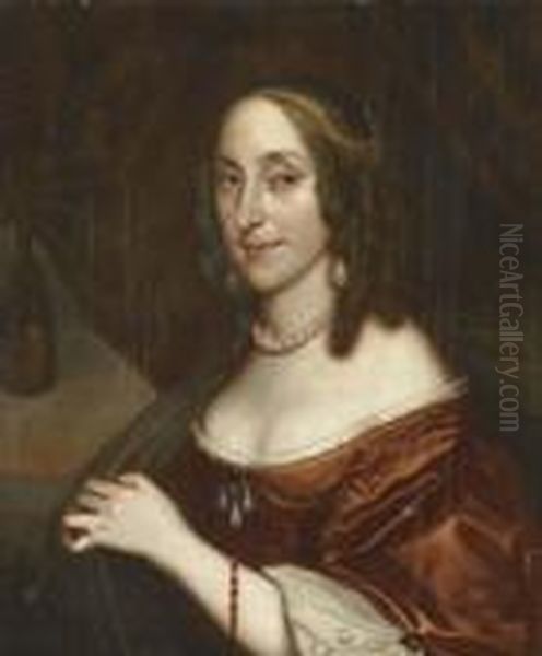 Portrait Of A Lady, Bust-length, In An Orange Dress - view 1