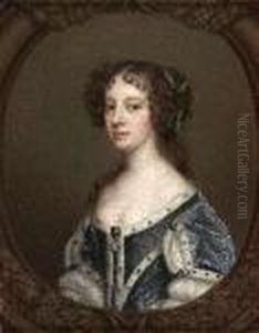 Half Length Portrait Of A Lady In A Blue Dress Trimmed Withermine Half Length Portrait Of A Lady In A Blue Dress Trimmed Withermine