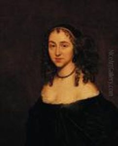 Portrait Of A Young Lady, Half-length, In A Black Dress And A Pearlchoker by Sir Peter Lely