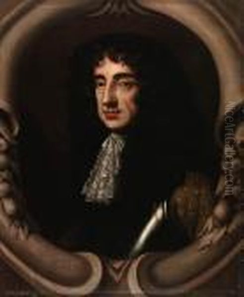 Portrait Of King Charles Ii, Bust-length, Wearing A Breastplate,sculpted Cartouche - view 1
