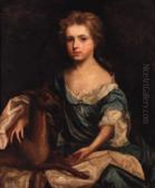 Portrait Of A Young Lady, Seated
Three-quarter-length, In A Bluedress, With A Deer By Her Side - view 1
