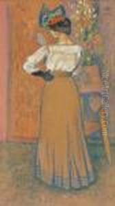 Elegant Lady Holding A Mirror by Georges Lemmen