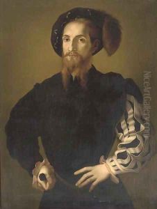Portrait of a gentleman, half-length, in a plummed hat, a sword in his right hand