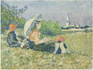 Madame Georges Lemmen Et Ses Enfants, Pierre Et Jacques by Georges Lemmen