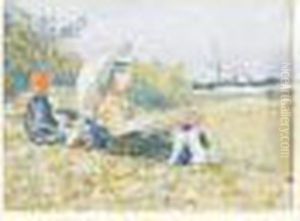 Madame Lemmen Et Ses Enfants Dans Un Jardin by Georges Lemmen