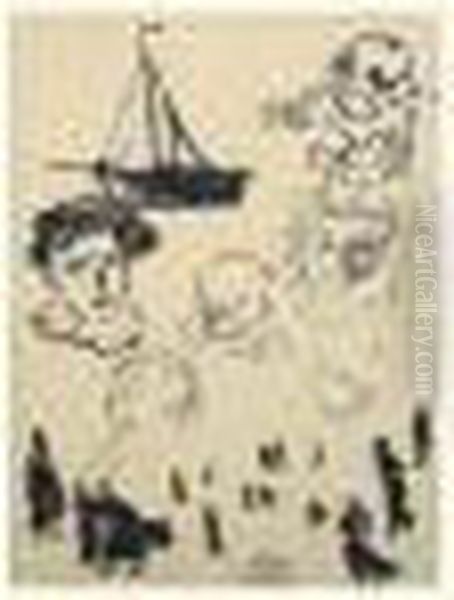 Visages, Silhouettes Et Bateau - view 1
