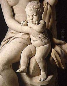 Bacchante tenant un tambour de basque, avec deux enfants [detail #4] (Bacchante holding a tambourine, with two children) by Jacques-Augustin Pajou