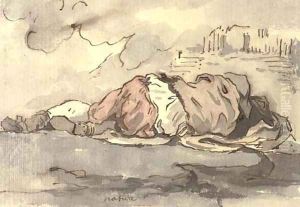 A sleeping beggar by Jacques-Augustin Pajou