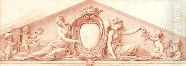 A study for a pediment A coat-of-arms with the order of the Holy Spirit, and allegories of Prudence and Liberality - view 1