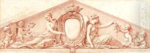 A study for a pediment A coat-of-arms with the order of the Holy Spirit, and allegories of Prudence and Liberality A study for a pediment A coat-of-arms with the order of the Holy Spirit, and allegories of Prudence and Liberality
