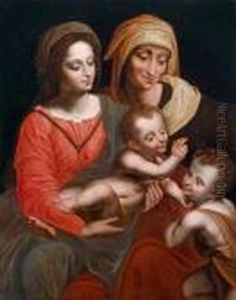 Anna Selbdritt Mit Dem Johannesknaben by Leonardo Da Vinci