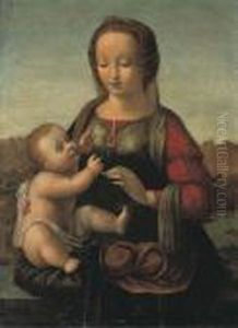 Vierge A L'enfant Dans Un Paysage