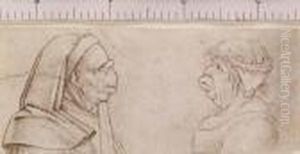 Caricatures Of An Old Man In
Academic Dress, In Profile To Theright, And An Old Woman Wearing A Cap,
In Profile To The Left by Leonardo Da Vinci