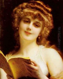 A Blonde Beauty Holding a Book by Etienne Adolphe Piot