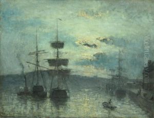 Navires Dans Un Port Normand by Stanislas Lepine