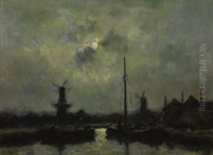Moonlight In The Port by Stanislas Lepine