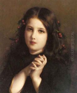 A Young Girl with Holly Berries in her Hair by Etienne Adolphe Piot