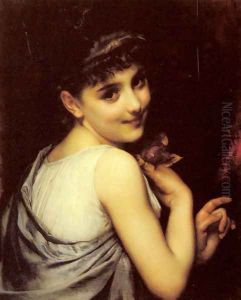 A Young Beauty Holding A Red Rose by Etienne Adolphe Piot