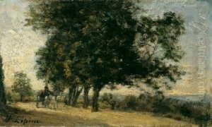 Paysage A La Charrette. Landschaft Mit Beladenem Pferdefuhrwerk. by Stanislas Lepine