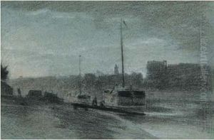 Bord De Seine, Peniches A Quai by Stanislas Lepine