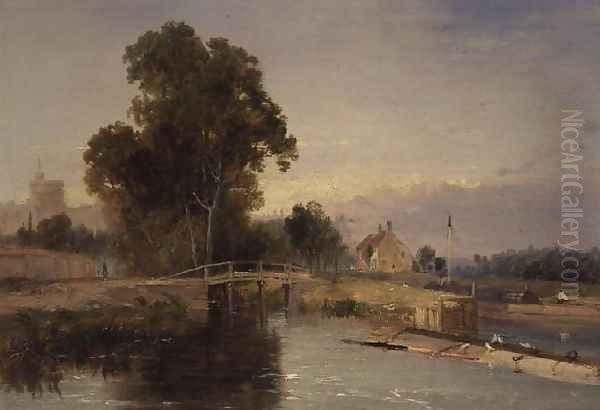 Barge with a Lock Gate and Windsor Beyond - view 1